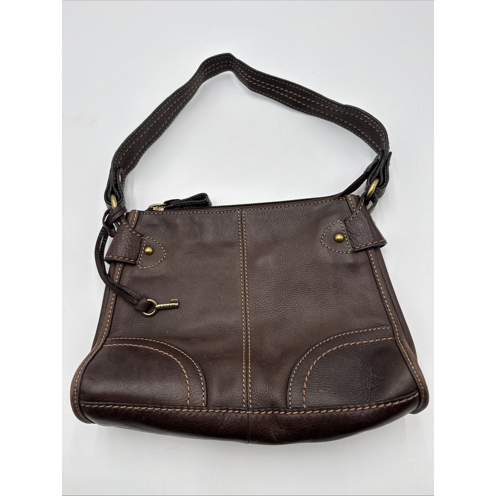 Vintage Fossil Real Leather Satchel Brown Shoulder Bag 90s Y2K Key Serial 75082